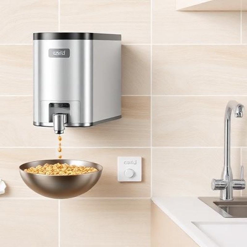 Wall-Mounted Automatic Cereal & Dry Food Dispenser - In use