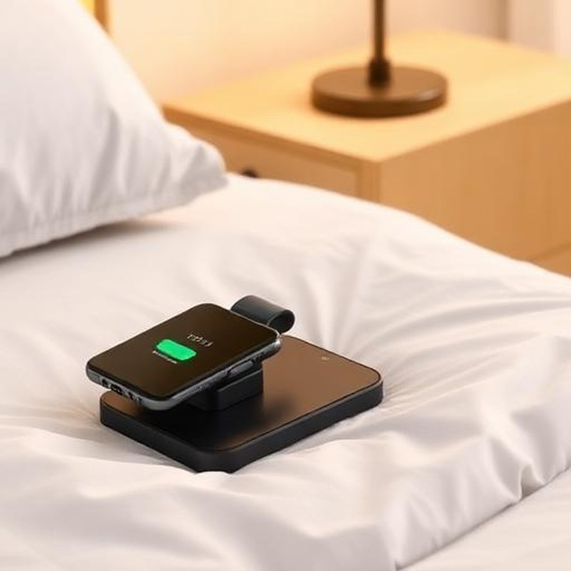3-in-1 Foldable Magnetic Wireless Charging Station - In use
