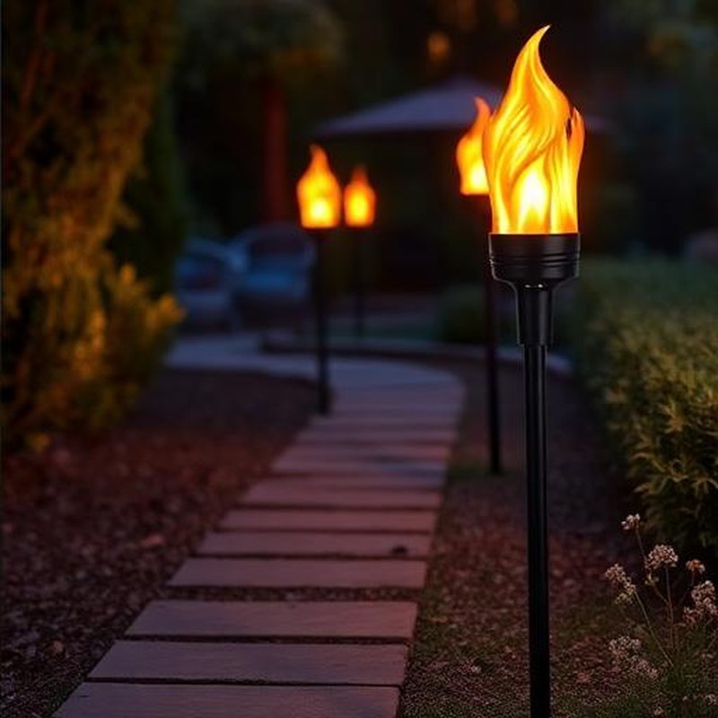 Solar-Powered Flame Effect Outdoor Garden Torches - In use